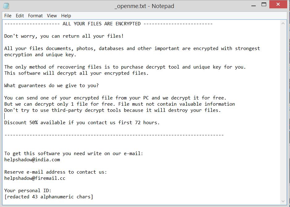 stop djvu ransomware note openme.txt